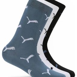 Puma Black-Evening Sky-White Cotton Logo Extra Large Socks - Pack of 3-image-63