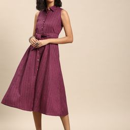anayna Striped A-Line Cotton Midi Dress-image-57