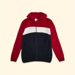 Pantaloons Junior Red & Navy Color Block Full Sleeves Sweater-image-38