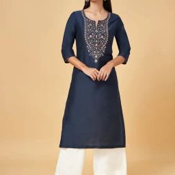 Rangmanch by Pantaloons Blue Embroidered Straight Kurta-image-103