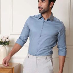 SUBTRACT Stone Blue Slim Fit Shirt-image-89