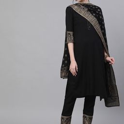 Ishin Women Black Yoke Design  Gotta Patti Kurta with Trousers & With Dupatta-picture-5