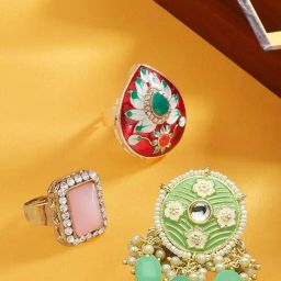 Zaveri Pearls Set of 3 Multicolor Meenakari Floral Design Ethnic Rings-ZPFK14527-4