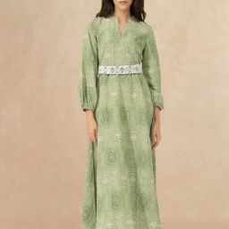RAREISM Green Rayon Printed Long Sleeves Dress-image-23
