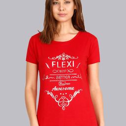 Fleximaa Women Red Printed Cotton T-shirt-image-19