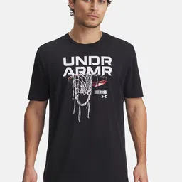 UNDER ARMOUR Hoops Net Brand Logo Drop-Shoulder Sleeves Loose Fit Basketball T-shirt-image-55