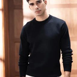 Andamen Black Cotton Woven Design Regular Fit Pullover-picture-2