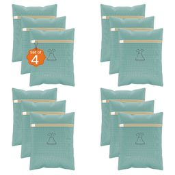 Kuber Industries 12-Pcs Green Reusable Rectangular Durable Laundry Bags With Zipper-37