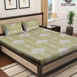 Klotthe Green 400 TC Cotton Double Book Fold Bedsheet with 2 Pillow Covers-image-40