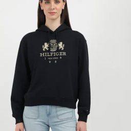 TOMMY HILFIGER Black Cotton Graphic Print Hoodie-picture-5