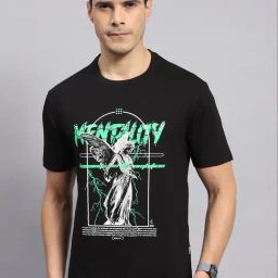 Rock.it Black Cotton Regular Fit Printed T-Shirt-47
