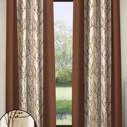 Home Sizzler Brown & Cream 2 Pieces Floral Printed Window Curtains-image-56