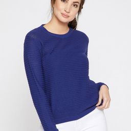 RARE Women Navy Blue Self Design Pullover-image-36