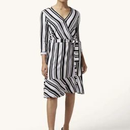 Annabelle by Pantaloons Lilac & Black Striped A-Line Dress-image-84