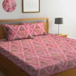 Klotthe Peach Cotton Blend 300 TC Elastic Bed Sheet With 2 Pillow Covers-picture-25
