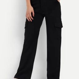 Broadstar Black Straight Fit High Rise Cargo Pants-image-21