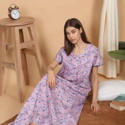 Sweet Dreams Pink Cotton Regular Fit Geometric Print Night Dress-picture-44