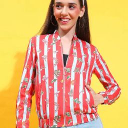 Oxolloxo Red & White Printed Bomber Jacket-image-40