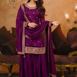 Growdamy Women Ethnic Motifs Embroidered Kurta with Sharara & Dupatta-29