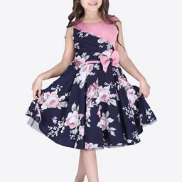 CUTECUMBER Girls Navy Blue Printed A-Line Dress-image-92