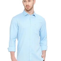 Basics Mid Blue Cotton Slim Fit Shirt-image-98