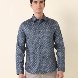 U.S. Polo Assn. Blue Cotton Slim Fit Printed Shirt-image-78