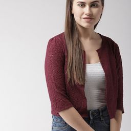 Style Quotient Maroon Self Design Open Front Shrug-6