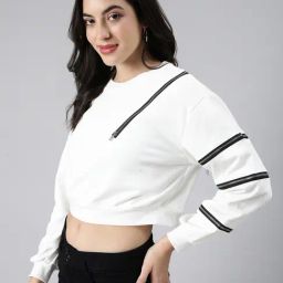 SHOWOFF White Relaxed Fit Crop Sweatshirt-picture-11