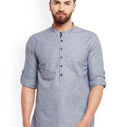 even Men Grey Striped Straight Kurta-picture-22
