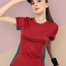 Chkokko Maroon & Grey Plain T-Shirt-image-61