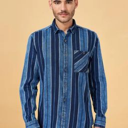 SF Jeans by Pantaloons Blue Mix Cotton Slim Fit Striped Shirt-image-41