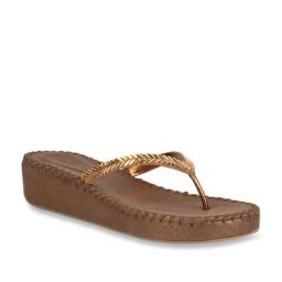 Rocia by Regal Women's Antique Gold Thong Wedges-picture-7
