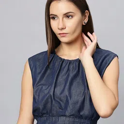 The Roadster Lifestyle Co.  Sleeveless Pure Cotton Denim Blouson Crop Top-picture-52
