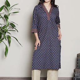 Spring Soul Navy Blue Cambric Printed Kurta-picture-38