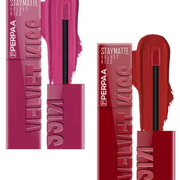 PERPAA Set Of 2 Velvet Kiss Matte Liquid Lipsticks- 3.5 ml Each- Dark Pink - Cherry Red-image-90