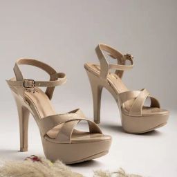 Shoetopia Women's Beige Ankle Strap Stilettos-image-51