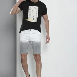 The Indian Garage Co Men White Colourblocked Denim Shorts-picture-23