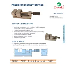 Devaki DSG Series Precision Inspection Vice Fixed Base 100 mm Size 54±2 HRC, DSG IV-100 image 2