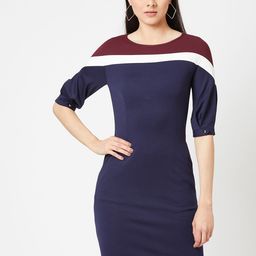 Miss Chase Navy Blue & Red Striped Crepe Bodycon Dress-image-54