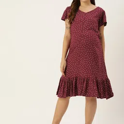 Blush 9 Maternity Polka Dot Print Flutter Sleeve Maternity A-Line Dress-picture-14