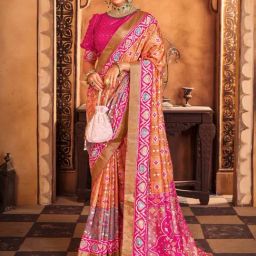 Saree Mall Pink & Beige Woven Saree With Unstitched Blouse-image-11
