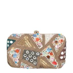 NR by Nidhi Rathi Peach Fabric Minaudiere Clutch-12