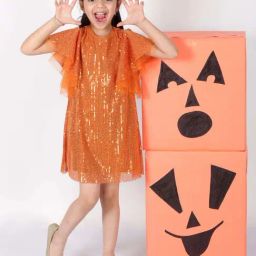 Lil Drama Kids Orange Embroidered Dress-image-78