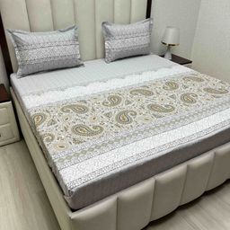 Pure Decor Lifestyle Grey Printed Pure Cotton 380 TC King Bedsheet Set-2.74 m x 2.74 m-image-15