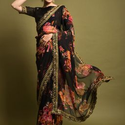 Moda Rapido Floral Sequinned Pure Georgette Saree-image-81