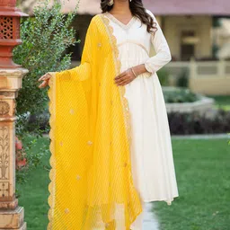 Navlik Empire Sequinned A-Line Kurta with Trousers & Dupatta-image-0