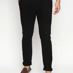 Basics Men Black Tapered Fit Solid Regular Trousers-image-122