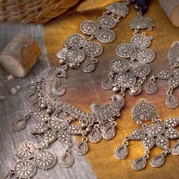 Teejh Ethnic Dira Antique Silver Polish Necklace Set for Women-image-29