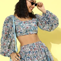 Cation Woman Deep Navy Blue Printed Top with Skirt-image-18