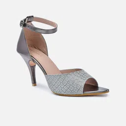 VALIOSAA Gunmetal-Toned Party Stiletto Peep Toes-10